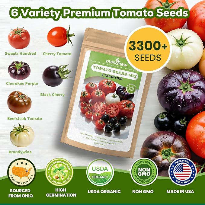 12 Pods Tomato Green Seed Pod Kit for AeroGarden, Ahopegarden Hydroponics Growing System, 3300+ Seeds of Cherry Tomato, Beefsteak, Black Cherry, Cherokee Purple, Sweet Million, Brandywine