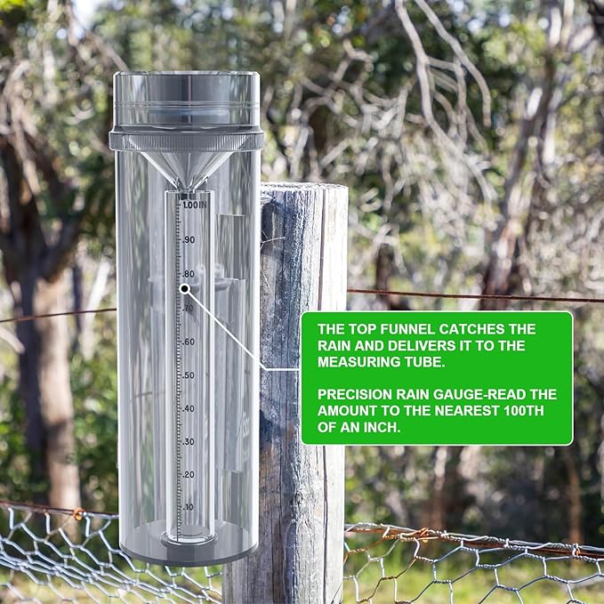 Holdly Precise Rain Gauge with Mounting Bracket, Outdoor Rain Gauge Accurate to 1/100th of an Inch, Made of UV and Heat Resistant Polycarbonate Material for All Weather Conditions