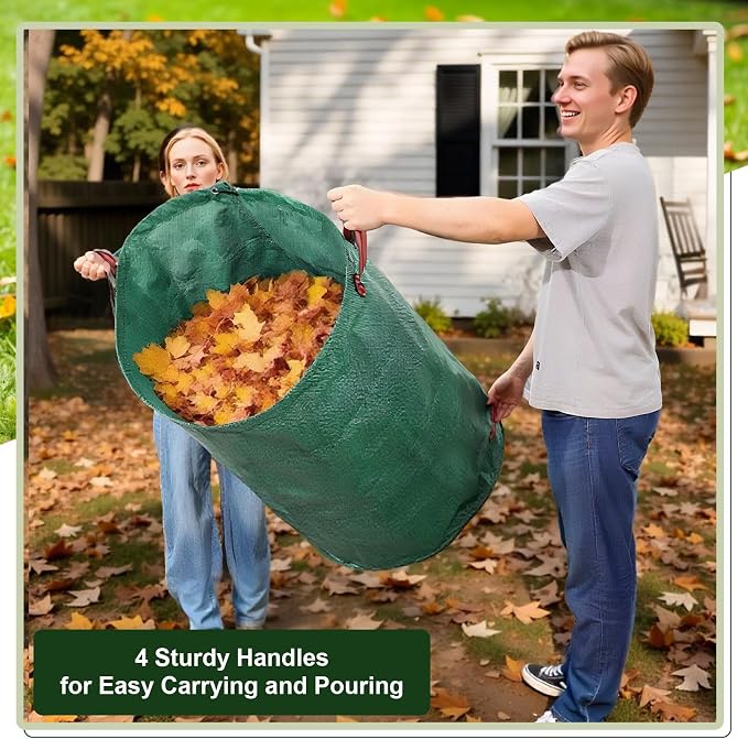 Dntorx 72 Gallons Leaf Bags Lawn Bags, 3 Packs Reusable Yard Waste Bags With Reinforced Handles, Collapsible Garden bag For Leaves,Grass,Storm Debris,Construction Waste, Standable&Foldable