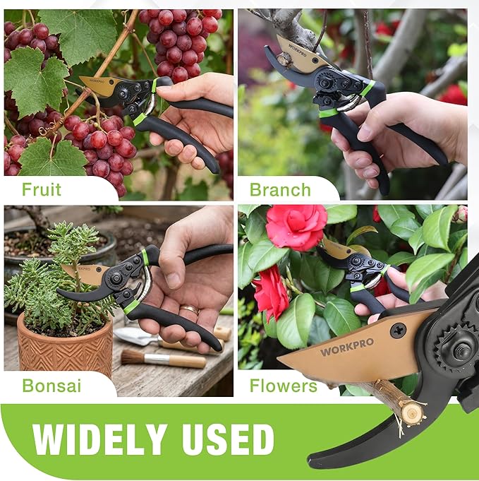 WORKPRO 8.5" Bypass Pruning Shears, Die-cast Aluminum Handle, Garden Shears with Sharp SK5 Blade, Garden Clippers, Hand Pruner for Branches, Flowers, Fruits, Plants, Effortlessly Prunes 3/4" Branches