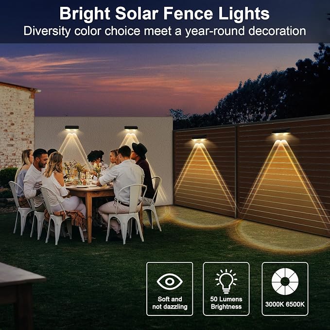 Solar Fence Lights Outdoor 12 Pack, Warm White & Cool White & 6 Colored+RGB Color Changing, High Brightness LED Spot Lens Deck Lights Dusk to Dawn for Backyard Railing Patio Wall, IP65 Waterproof