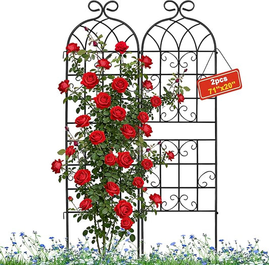 2 Pack 71" x 20" Metal Garden Trellis for Climbing Plants Outdoor, Heavy Duty Plant,Perfect for Climbing Roses, Clematis, Honeysuckle, Cucumbers, Pole Beans, Grape Vines and Flowering & Vines