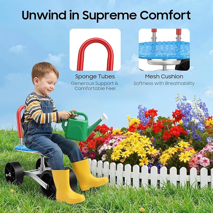 Rolling Garden Cart with 360° Swivel Seat,Rolling Stool Gardening Work Seat w/Wheels,Outdoor Lawn Yard Patio Stool Scooter for Planting Adjustable Seats Height and Direction Gardening Helper