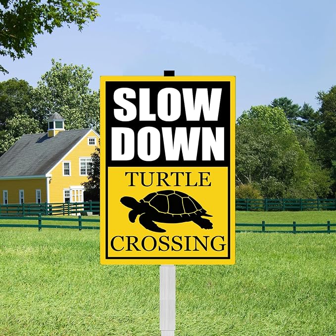 Turtle Crossing Sign With Stakes Slow Down Signs For Neighborhoods Reflective Rustproof Aluminium Yard Garden Stake Caution Sign Beach Lawn Walkway Decorations Animal Signs 8X12 IN