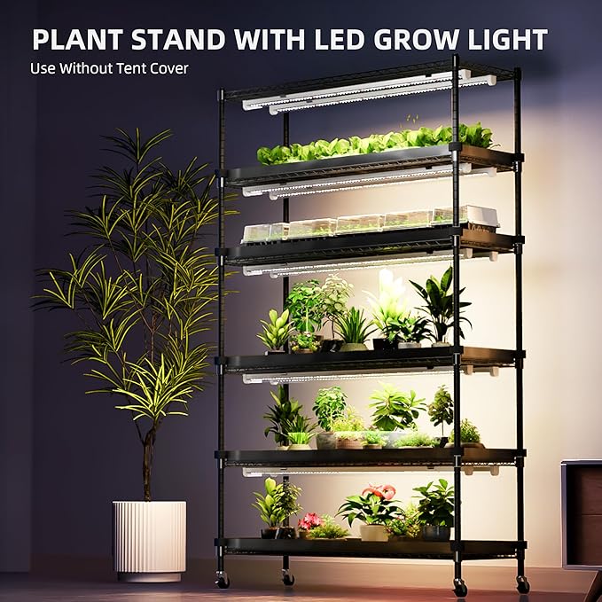 Spider Farmer 2026 Plant Stand with Grow Lights, 6-Tier Plant Shelf with 10Pcs 3ft Full Spectrum 220W Led Lamp and Grow Tent, for Veg Seed Starting Plants Growth Greenhouse 5000K 43Lx16Dx71H (Update)