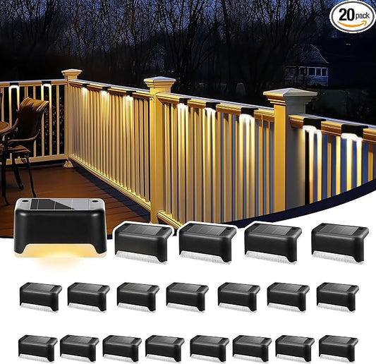 PATIOWIN Solar Deck Lights Outdoor, Solar Step Lights Waterproof Led Lights for Outdoor Stairs, Step, Fence, Patio,Yard,Porch and Balcony(20 Pack,Warm White)