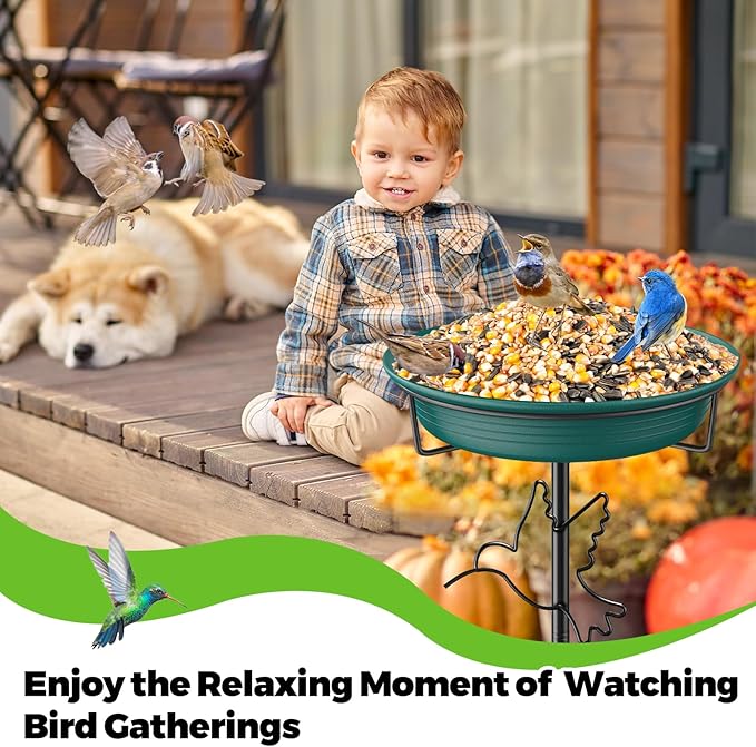 Bird Baths for Outdoors, Detachable Birdbaths for The Garden Clearance, Heavy Duty Freestanding Bird Baths, Bird Bath Bowl Spa & Birdfeeder with 5-Pronged Metal Stake Stand (Green-2)