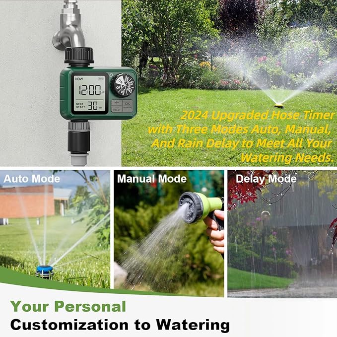 Water Timer for Outdoor Garden Hose, Sprinkler Timer for Garden Faucet with Auto/Manual/Rain Delay Mode, Sprinkler Irrigation Controller for Yard Lawn (2 Zone Plastic Inlet)