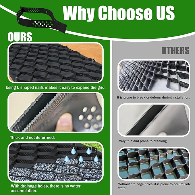 2" Thick Gravel Ground Grid 6.5ft x 16.5ft - Geo Grid Driveway Stabilization Grids, Gravel Retainer Grid 1885 LBS Per Sq ft, Geocell Geogrid for Walkway Driving RV Parking Slopes and Garden