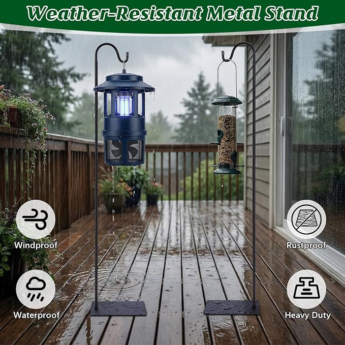 1 Pack Outdoor Bug Zapper Stand, 58 Inch Adjustable Heavy Duty Shepherd's Hook for Mosquito Repellent Lamp, Bird Feeders, Wind Resistant, Easy to Install, Suitable for Patio/Garden/Yard