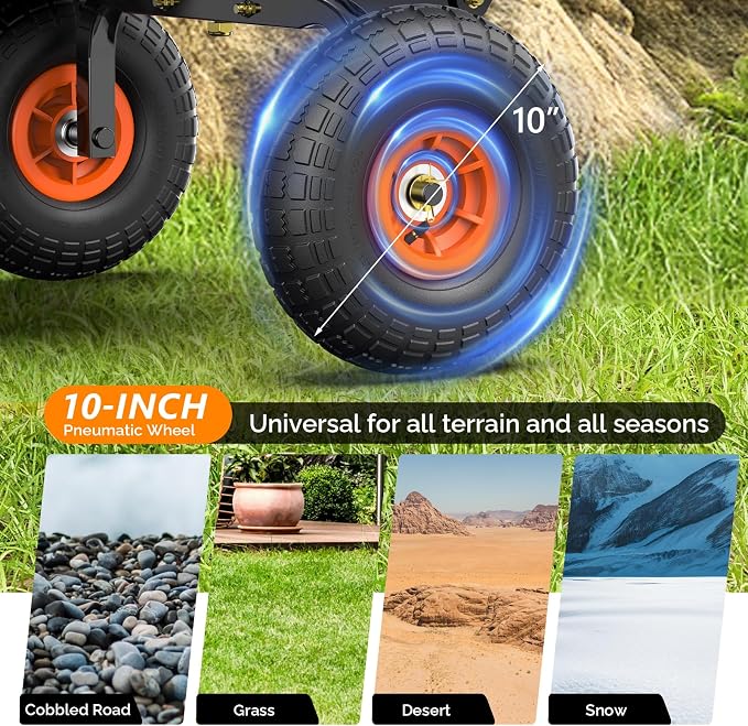 VINGLI Dump Cart Wagon, 600LBS Quick-Release Dump Wheelbarrow, All-Terrain 10" Tires Garden Wagon for Yard, Lawn and Outdoor Use