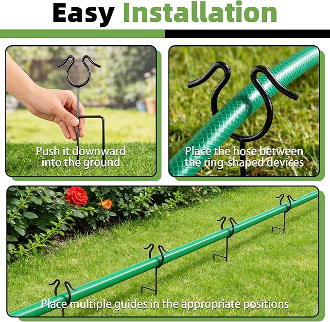 U0U 5 Pack Garden Hose Guide Spike,14Inch Metal Hose Guides for Garden,Heavy Duty Hose Guide Stakes for Keeps Garden Hose Out of Flower Beds and Plant Protection (5, Black)
