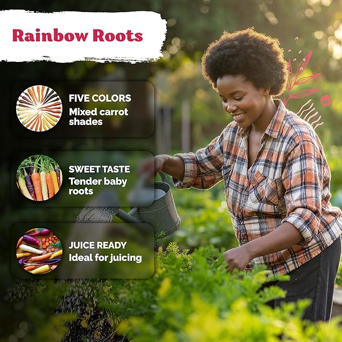 KVITER 1,000 Rainbow Carrot Seeds (Daucus Carota) - Baby Carrots Mix, Sweet & Tender Taste - Heirloom & Carrots Seeds for Planting in Vegetable Garden, Raised Beds & Containers