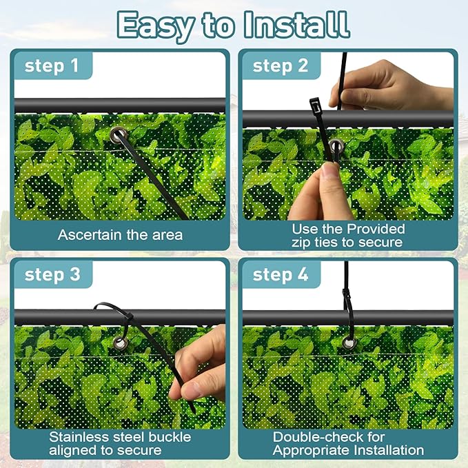 Shade&Beyond 4' X 2' Privacy Fence Screen Customized 450 GSM PVC Printed Privacy Fence with Zip Ties for Courtyards, Pools, Balconies-Green Leaves