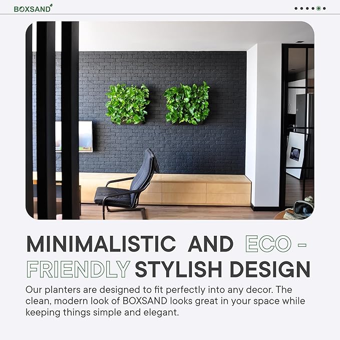 BOXSAND-12 Vertical Wall Planter (24"x26", Black with Black Pots) – Living Wall for 12 Plants, Indoor/Outdoor Vertical Garden System, Easy 2-Screw Install