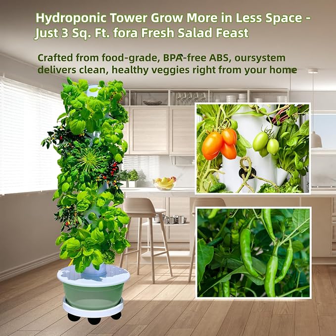 Hydroponic Tower 36 Pods, Automatic Watering System with Timer, Vertical Indoor Outdoor Growing Tower for Vegetables, Herbs and Large Plants, Easy Setup for Beginners