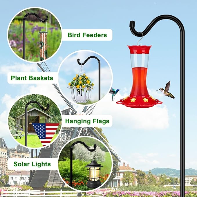 FEED GARDEN Sheperds Hooks for Outdoor Bird Feeder Pole 76 Inch Adjustable Tall Heavy Duty Shepherds Hooks for Hanging Plant Baskets, Solar Lights, Wedding Decor, Lanterns, Black (2 Pack)