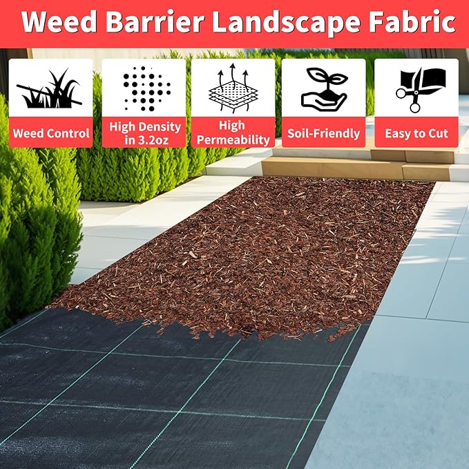 6ft x 300ft Landscape Fabric -Heavy Duty Weed Barrier Fabric for Landscaping, Weed Blocker Cloth,Geotextile Fabric for Garden, Driveway & Ground Cover, Garden Weed Mats,Grid Design