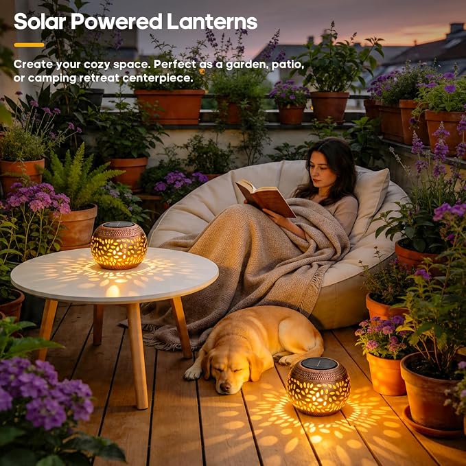 JMEXSUSS Solar Lanterns Outdoor Waterproof, Outdoor Lanterns for Porch, Solar Table Lamps for Outside Patio, Garden, Camping, Desk, Yard, Copper