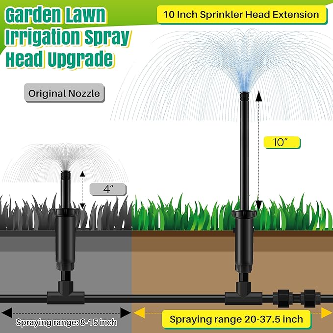 10" Popup Riser Extension Compatible with Rain Bird 1800 Series& Hunter Pro-Spray Sprinklers, Sprinkler Head Riser Extender with RotorTool, Garden Lawn Irrigation Spray Head (4 Set,Black)