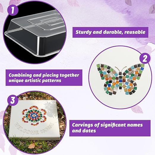 U0U 5Pcs Stepping Stone Kit Includes 12inch Square Cement Molds,Mosaic Tiles and Carving Tools,DIY Garden Stepping Stone Kit for Kids,Outdoor Walkways Pavement Decoration (No Concrete Mix)