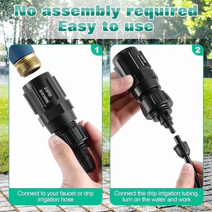 6 Set Drip Irrigation Faucet Adapter Kit, 25 PSI Garden Hose Pressure Regulator, 1/4'' Drip Irrigation Tubing to 3/4'' Faucet, Plumbing Tape