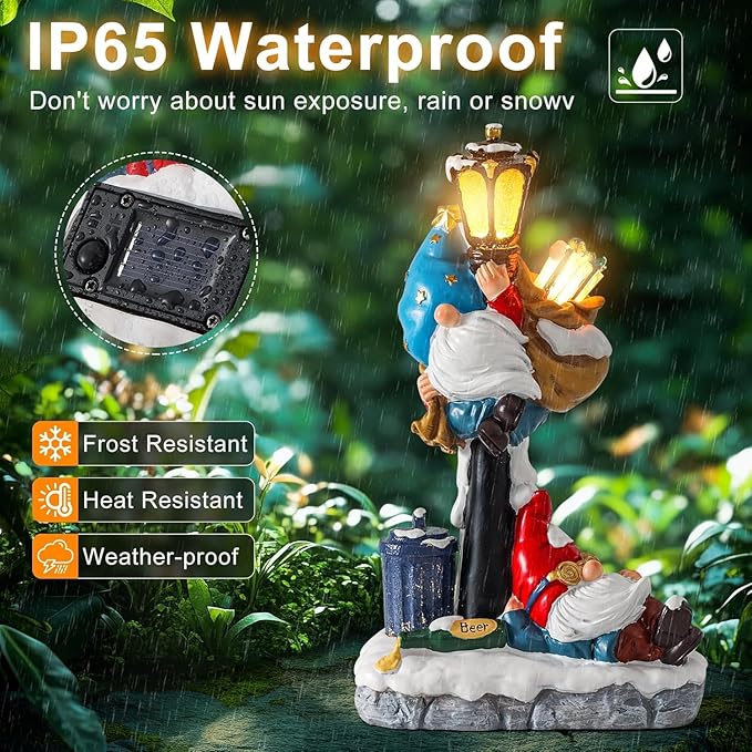 WINTS Solar Garden Gnome,10" Gnome Statue with Solar Lights Outdoor Decor for Patio,Lawn,Yard,Balcony,Funny Gnomes Best Gifts for Father's Day,Women,Housewarming,Birthday