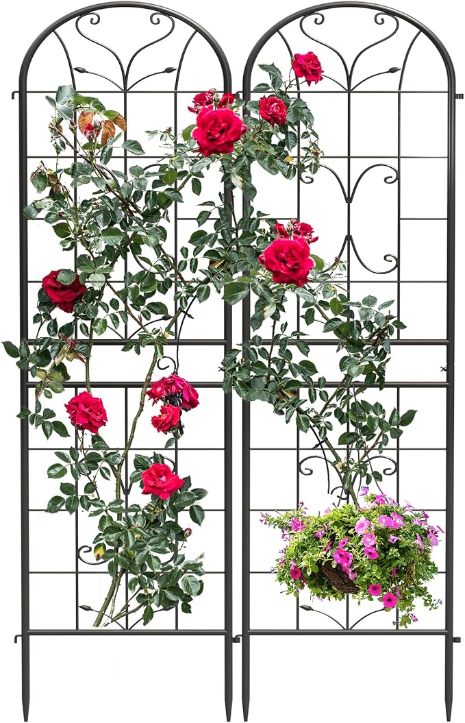 2 Pack 87x20in Garden Trellises, Ornate Scrollwork Black Metal Coated Rustproof Trellis for Climbing Plants Outdoor, Roses, Vegetables, Vines, Cucumbers