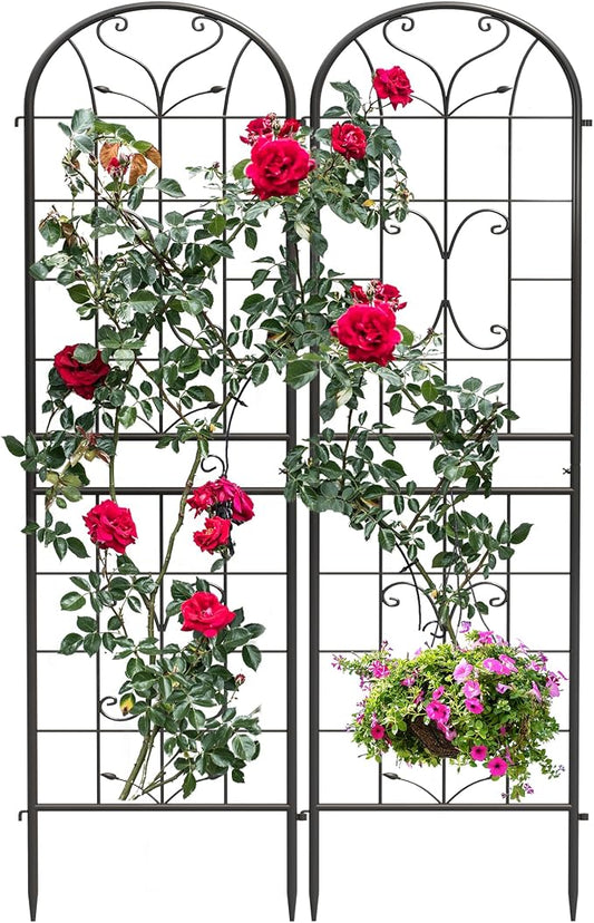 2 Pack 87x20in Garden Trellises, Ornate Scrollwork Black Metal Coated Rustproof Trellis for Climbing Plants Outdoor, Roses, Vegetables, Vines, Cucumbers