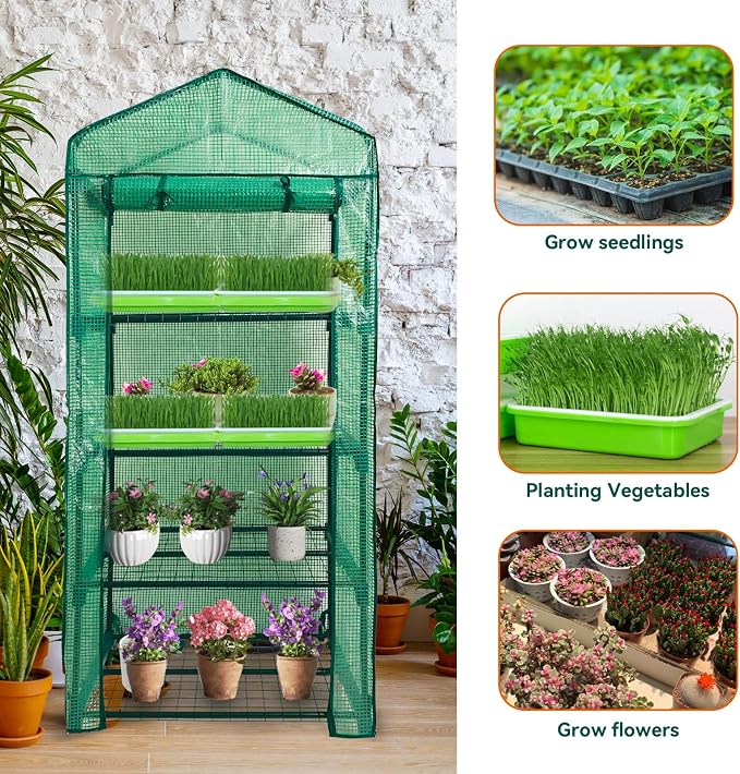 Mini Greenhouse for Outdoor Indoor,4 Tier Small Portable Green Houses with Improved PE Cover,Roll-up Zipper Warm House,Grow House for Seedling and Plant Growing (64x27x20inch),Green