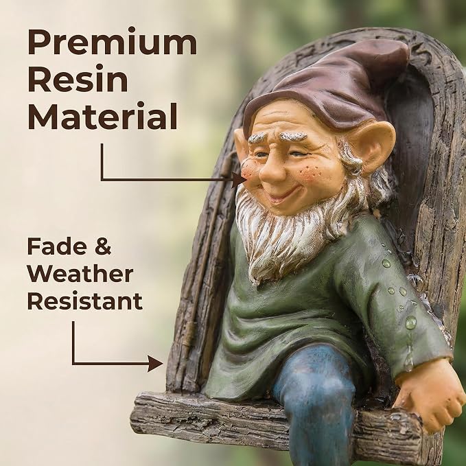 Gnome Statue Tree Face Outside Yard Art Outdoor Statue, 12 Inch Elf Out of The Window Tree Decor and Yard Decorations, Whimsical Gnomes Garden Sculptures & Statues, Fairy Tree Peeker Ornaments