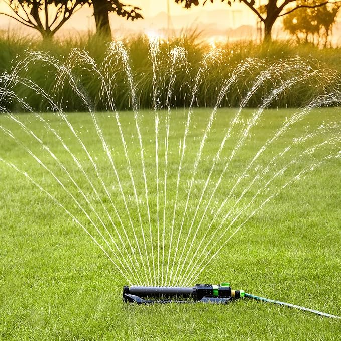 RESTMO 2 Pack Heavy Duty Oscillating Sprinkler with Metal Base, Adjustable Flow Control Lawn Watering System, Covers Up to 3,600 Sq. Ft. for Garden, Yard