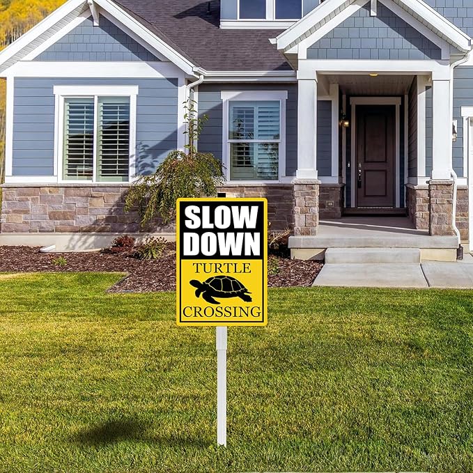 Turtle Crossing Sign With Stakes Slow Down Signs For Neighborhoods Reflective Rustproof Aluminium Yard Garden Stake Caution Sign Beach Lawn Walkway Decorations Animal Signs 8X12 IN