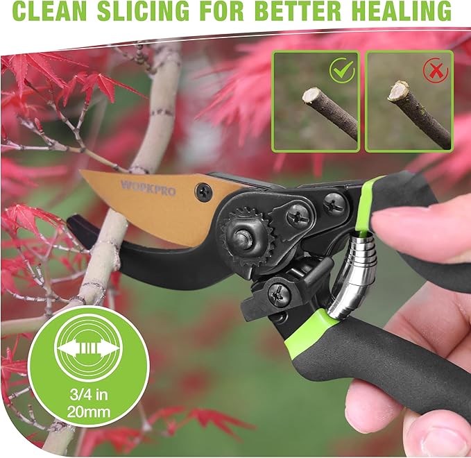 WORKPRO 8.5" Bypass Pruning Shears, Die-cast Aluminum Handle, Garden Shears with Sharp SK5 Blade, Garden Clippers, Hand Pruner for Branches, Flowers, Fruits, Plants, Effortlessly Prunes 3/4" Branches