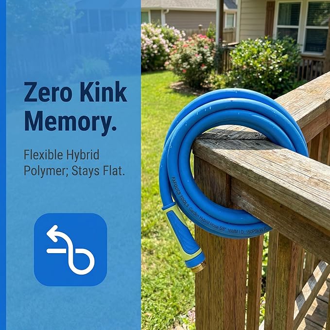 PremiumPro 25FT 5/8" Heavy Duty Reinforced Garden Hose, Large Flow,600 PSI Burst Pressure, Four Layer Hybrid Polymer Anti Kink with 360 Swivel Brass Connectors and handle for yard,washing & irrigation