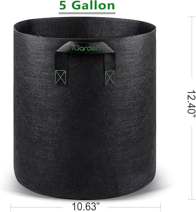 iGarden Grow Bags Tall, 5 Gallon Grow Pots 6 Pack with Handles, Heavy Duty 280G Thickened Nonwoven Fabric Plant Bag for Vegetables, Black