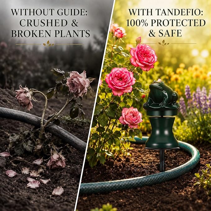 Tandefio 3 Pcs Garden Hose Guide Stake 12 Inch Heavy Duty Metal Water Hose Guard Roller Guide Decorative Garden Stake Spike for Flower Bed Plant Protection Outside Yard Lawn