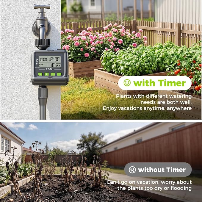 Sprinkler Timer, Watering Timer for Garden Hose, Programmable Hose Faucet Timers with Rain Delay, Outdoor Soaker Automatic & Manual Drip Irrigation Controller System for Lawn Yard Greenhouse