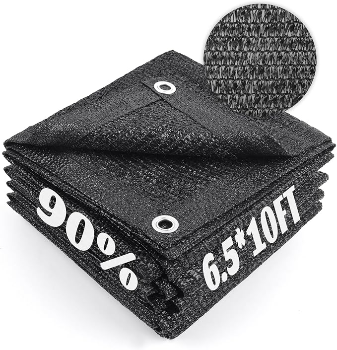 Cool Area 90% Sun Shade Cloth Mesh Tarp with Grommets for Plant Cover 6.5x10ft Patio Canopy Garden Pergola Greenhouse Car Barn Kennel Black