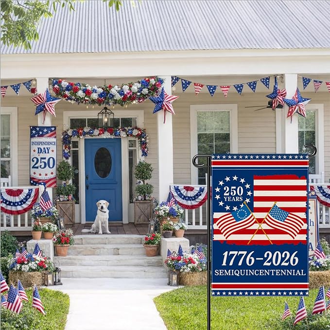 250th Anniversary America Garden Flag, 250 Anniversary USA Flag 1776-2026 Commemorative Patriotic 250 Years Banner 4th of July Yard Sign Double-Sided Waterproof Garden Flag 12x18 Inch