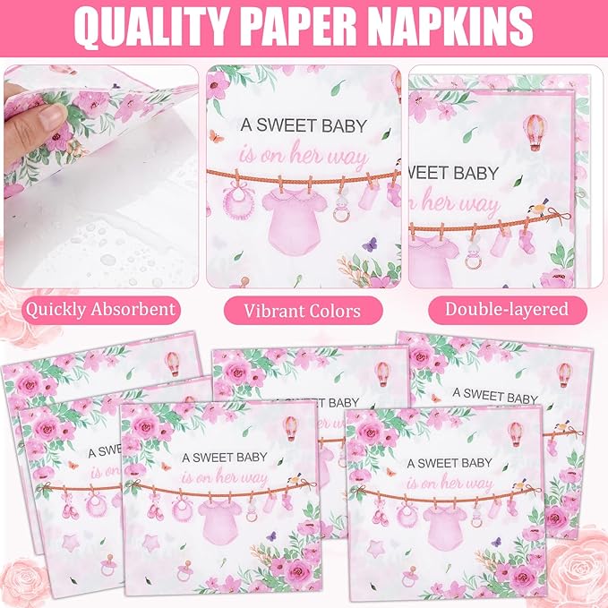 96 Pcs Wildflower Party Decorations Plates and Napkins Forks Floral Pink Disposable Paper Tableware Set for Birthday Flower Gender Reveal Spring Garden Party Supplies for 24 Adult Guests