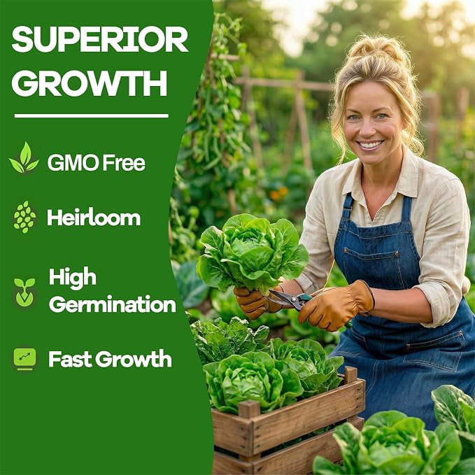 LUOJIBIE Lettuce Seeds for Planting Outdoors, Vegetable Garden Seeds, 8 Varieties Non-GMO Heirloom Lettuce Seeds (Romaine, Red Leaf, Italian, Batavian, and More) for Fresh Salad Greens (Large Pack)