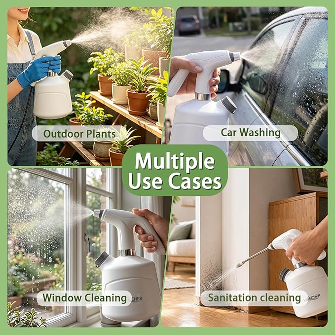 Electric Spray Bottle, 0.5 Gallon Battery Powered Plant Mister with Extended Wand, 2000mAh USB Rechargeable Automatic Garden Sprayer, Adjustable Spout Continuous Water Sprayer for Indoor Houseplants