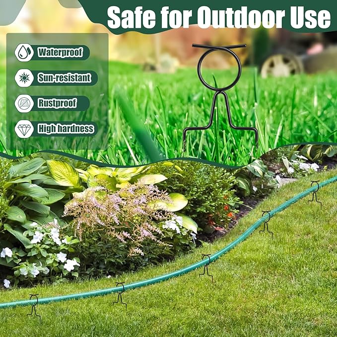 Shimeyao 16 Pack Garden Hose Guide Stakes, Heavy Duty Hoses Guides for Garden, Adjustable Metal Hose Guards for Flower Beds, 8" Low Profile Plant Saver Spike for Yard & Lawn, Black