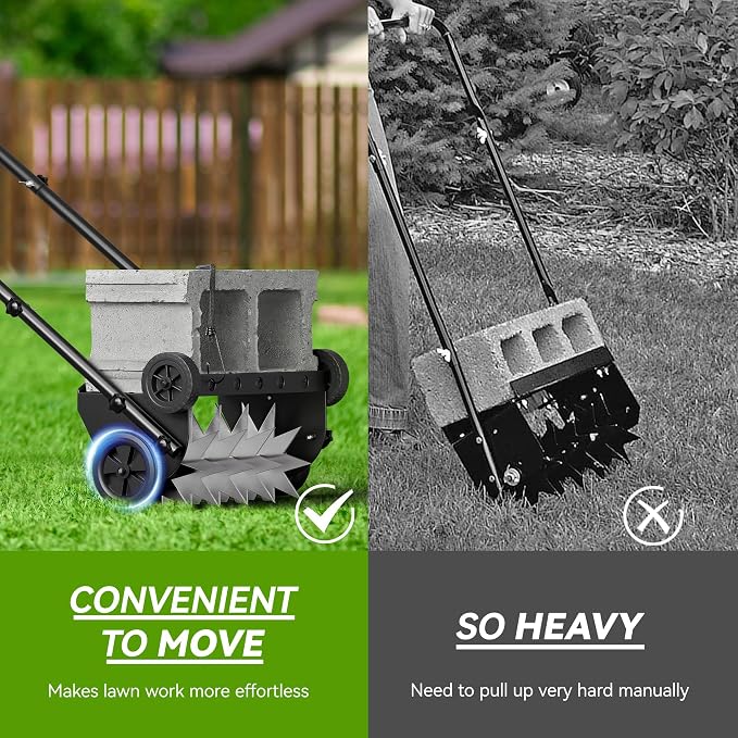 Lineware 18-Inch Lawn Aerator,Heavy Duty Push Spike Aerator with 4 Wheels,Aerator Lawn Tool with Steel Handle, Manual Aerator Lawn Tool with Foam Armrests, Suitable for Lawn, Garden and Yard | 18-Inch Lawn Aerator, Spike Aerator with 4 Wheels, Aerator ...