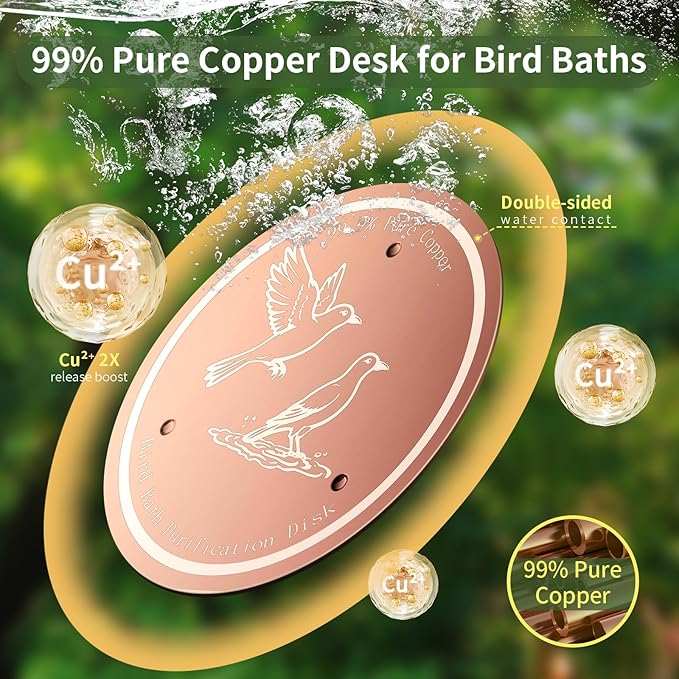 Bird Bath Copper Disk, 99.99% Pure Copper Bird Bath Cleaner, Triple-Point Support, All-Season Water Cleaber for Outdoor Bird Baths & Bowls (4 Pcs)