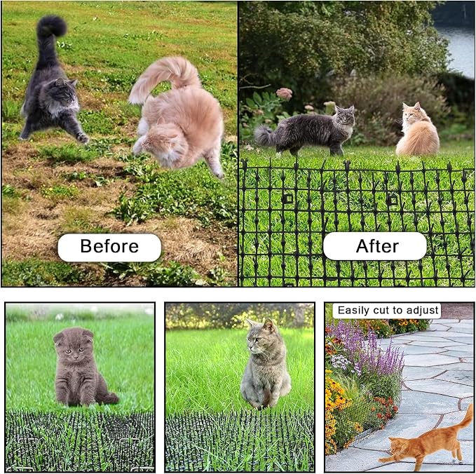 158" x 11.8" Extra Long Plastic Spike Barrier Mat with Spikes, Physical Pet Training Aid for Outdoor/Indoor, Furniture & Garden Protector for Cats and Dogs, Includes 14 Staples