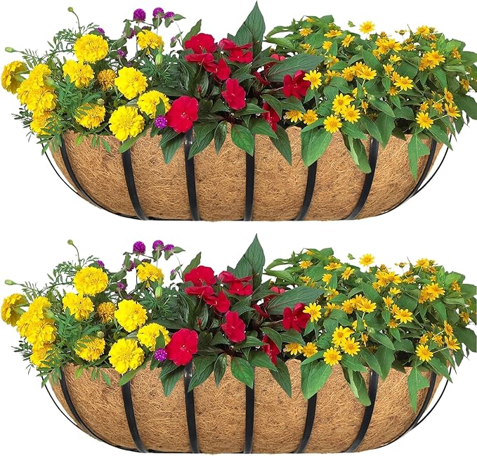 2pack 24-inch Window Sill Window Railing Planters with Cocoa Liner for Outdoor Balconies, Porches, Fences, Patio Railings