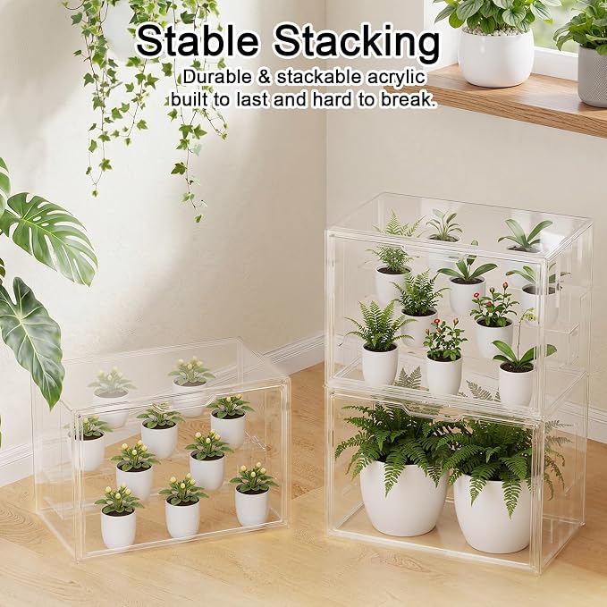 Clear Mini Indoor Greenhouse, with Hygrometer and Magnetic Door, Stackable | Small Tabletop Portable Green House (Plants and Pots are not Included)