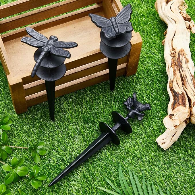 Tandefio 3 Pcs Butterfly Dragonfly Bird Garden Hose Guide Stakes, Heavy Duty Decorative Antique Black Cast Iron Metal Hose Guides, Plant Protector for Lawn Yard Flower Bed